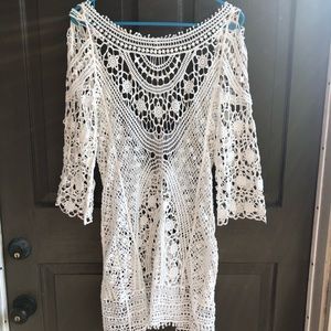 White Crochet Lace Open Knit Swim Cover Up